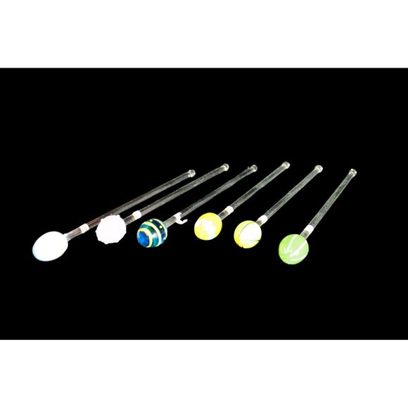 Set Of 6 Colorful Glass Swizzle Sticks For Cocktails & Drinks - Picture 3 of 3
